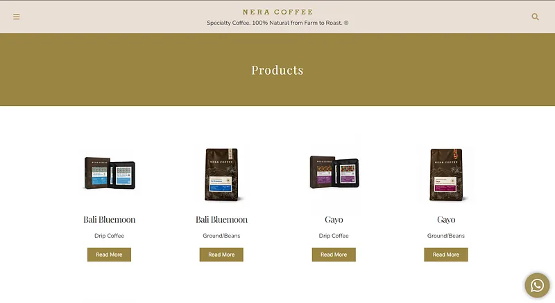 Nera Coffee specialty coffee website, a Vindoor project