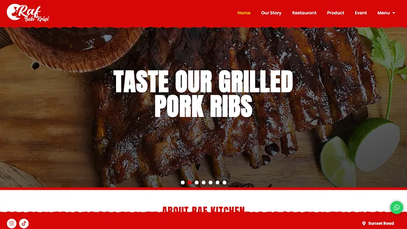 Raf Babi Krispi restaurant website, a Vindoor project